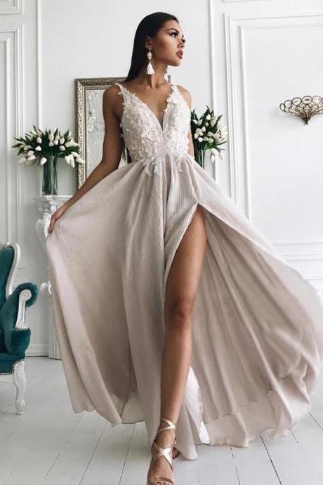 Charming A-line Straps Floor Length Chiffon Prom Dress Evening Dress